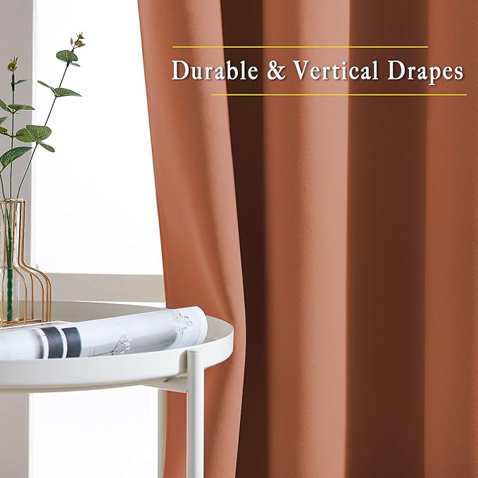 NICETOWN Blackout Large Window Curtains 84 inches Long - Grommet Room Darkening Sliding Door Thermal Curtains & Drapes Sound Block for Bedroom/Living Room (Burnt Orange, 2 Panels, W66 x L84)