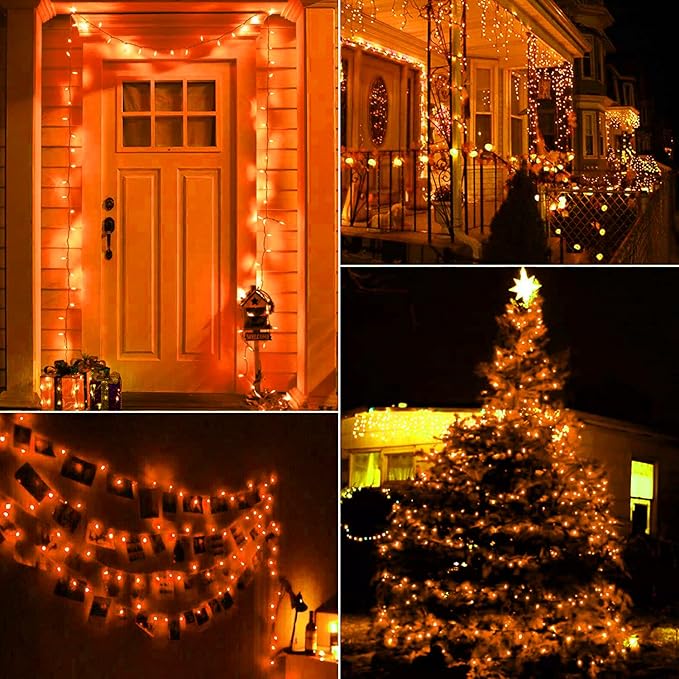 Orange LED Outdoor Halloween Lights, Halloween Decorations, 39 FT 100 LED Mini Lights with 8 Lighting Modes,Connectable String Light Plug in for Garden Patio Party Haunted House Ghost Holiday Decor