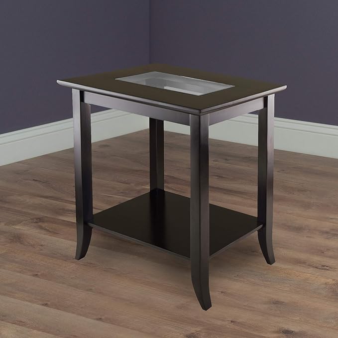 Winsome Genoa 25.04 x 23.94 x 16.3-Inch Composite Wood End Table with Glass Top, Dark Brown (92419)