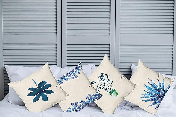 Ambesonne Botanical Throw Pillow Cushion Case Pack of 4, Minimalist Watercolor Painting Leaves Agave Branches Plant in a Pot, Modern Accent Double-Sided Digital Printing, 18", Dark Turquoise Ceil Blue