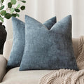 Foindtower Pack of 2 Soft Textured Chenille Throw Decorative Pillow Covers Square Accent Solid Cushion Cover Cozy Neutral Farmhouse Pillow Case for Couch Sofa Bedroom Living Room 22x22 Inch,Blue