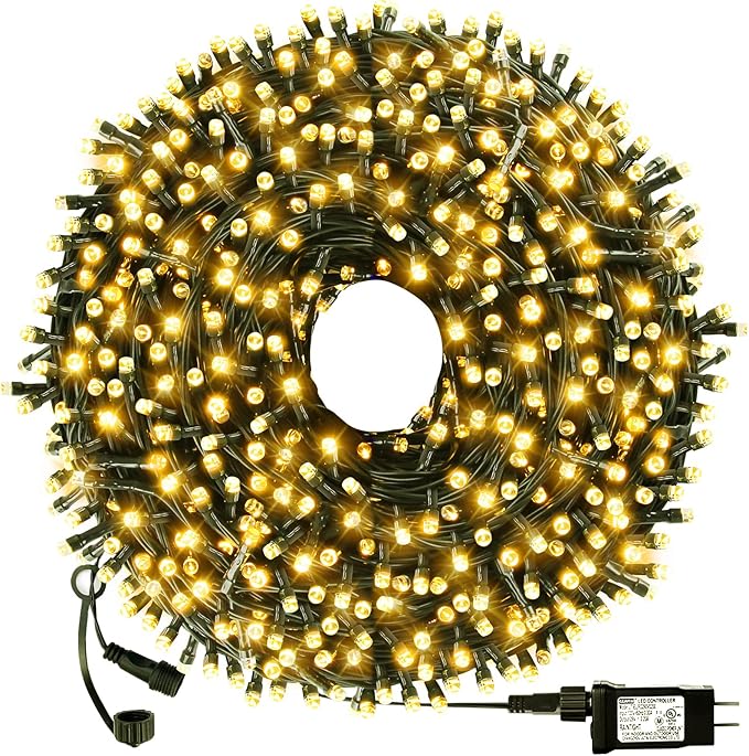 Christmas String Lights End-to-End Plug 8 Modes 108FT 300 LED IP55 Outdoor Waterproof UL Certificated Indoor Fairy Lights Garden Patio Wedding Christma Trees Parties Decoration Warm White