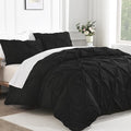 Andency Black Pinch Pleat Comforter Twin(66x90Inch), 2 Pieces(1 Pintuck Comforter, 1 Pillowcase) Pintuck Comforter Set,Microfiber All Season Down Alternative Comforter Bedding Set