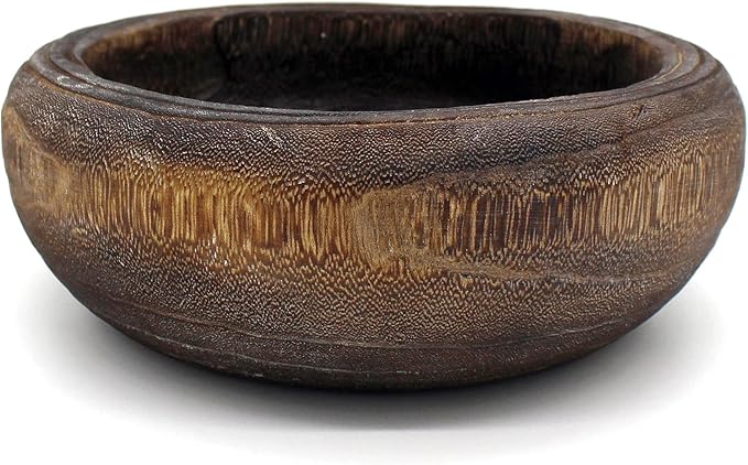 CVHOMEDECO. Primitives Solid Wood Functional and Collectible Bowl Vintage Round Hand Carved Wooden Bowl Rustic Treenware Artworks for Serving Nuts Snacks Fruits or Accent Decor, 9 Inch