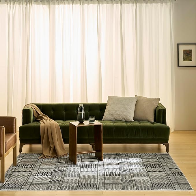 Nourison Home Nordic Black Grey 5' x 7' Scandinavian Area Rug - Easy Clean, Non Shedding, Bed Room, Living Room, Dining Room, Kitchen (5' x 7')