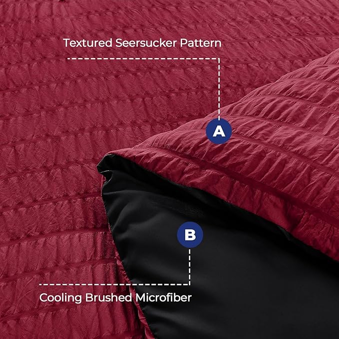 HYMOKEGE Red & Black California King Comforter Set Seersucker 7 Pieces, All Season Luxury Bed in a Bag for Bedroom, Bedding Set with Comforters, Sheets, Pillowcases & Shams
