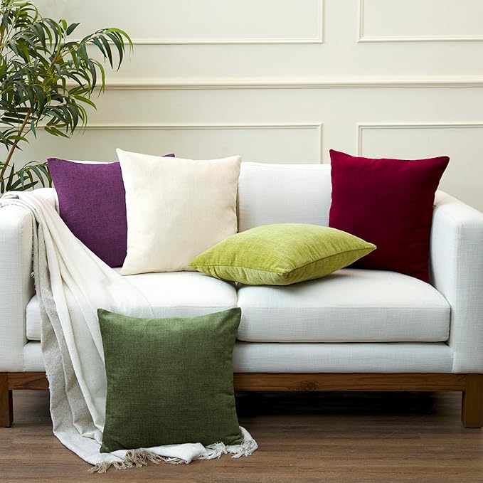 Encasa XO Throw Pillow Covers 18x18 in Set of 4 Purple | No Inserts | Cotton Pillow Covers for Living Room, Bed, Sofa, Couch | Decorative Cushion Covers with Improved Zipper