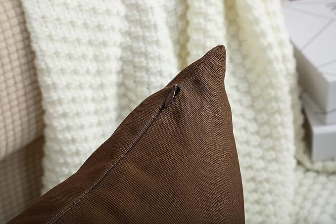 TangDepot Cotton Solid Throw Pillow Covers, 12" x 12" , Coffee, 1 Count (Pack of 1)