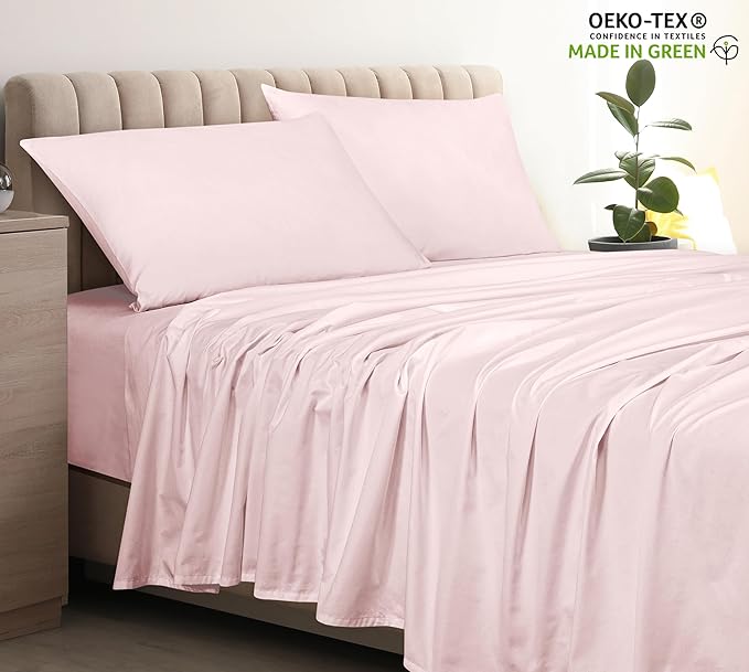 400 Thread Count 100% American Grown Cotton Pink Flat Sheet Only - Cooling Sheets - Luxury Sateen Weave - Full Size Flat Sheet Sold Separately - Super Soft Cotton Top Sheets (Full, Kyoto Blush)