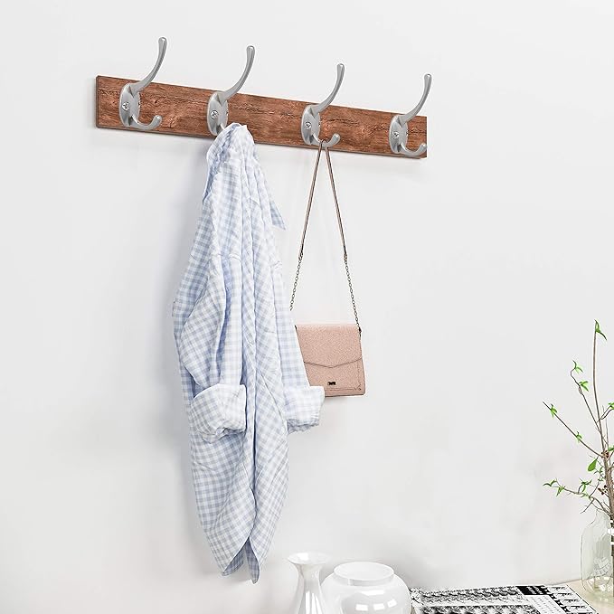 IBosins 12 Pack Silver Coat Hooks Wall Mounted with 24 Screws Retro Double Hooks Utility Silver Hooks for Coat, Scarf, Bag, Towel, Key, Cap, Cup, Hat