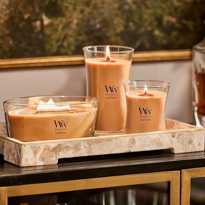 WoodWick Golden Bourbon Scented Ellipse Candle, Crackles as it Burns, Great for Gifting, Up to 40 hrs Burn Time, 16 oz