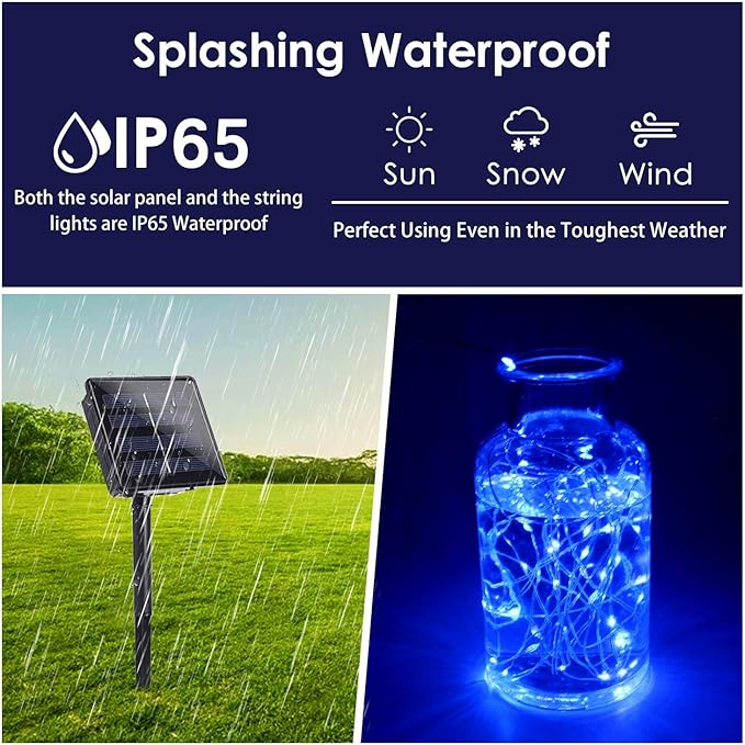Solar String Lights Outdoor, 2-Pack 144FT 400 LED Solar Christmas Twinkle Lights Outside Waterproof Copper Wire 8 Modes Solar Fairy Lights for Garden Tree Party Birthday Christmas Decor (Blue)