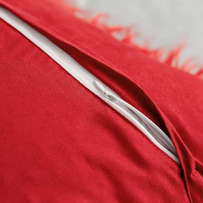 Home Brilliant Pillow Covers 12x20 Rectangle Super Soft Fluffy Faux Fur Oblong Lumbar Throw Pillow Cover for Bed Christmas, Set of 2, 12x20 inch, Red