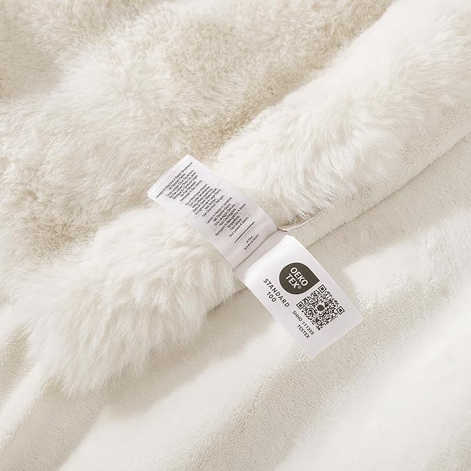 Amélie Home Faux Fur Throw Blanket for Bed, Ultra Soft Fuzzy Plush Bubble Blanket for Bedroom & Bed Decor, 108"x90", Cream White
