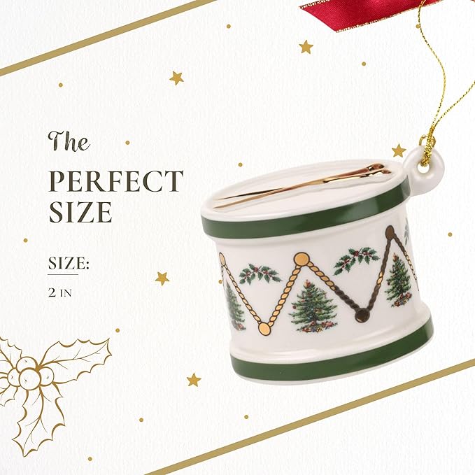 Spode Christmas Tree Drum Ornament, Elegant Hanging Decoration for Christmas Trees - Holiday Home Accents & Festive Ornament - Thoughtful Keepsake & Gift for Friends & Family