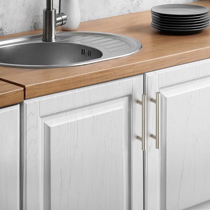 JOY DECOR 30 Pack Cabinet Handles, Brushed Nickel Cabinet Pulls, 4 in Hole Center Kitchen Cabinet Handles, Stainless Steel T Bar Handles for Dresser Drawers