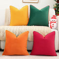 Mecatny Set of 4 Velvet Christmas Throw Pillow Covers 18x18, Soft Colorful Accent Decorative Couch Pillow Covers for Sofa Bedroom Living Room, Green/Red