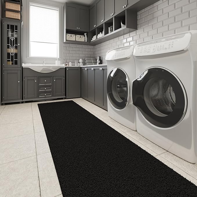 Ottomanson 3' x 16' Shaggy Runner Rug - Plush & Cozy Non-Slip Carpet for Bedroom, Living Room, Bathroom & Entryway - Durable & High-Traffic Friendly for Hallways & Dorms, Black