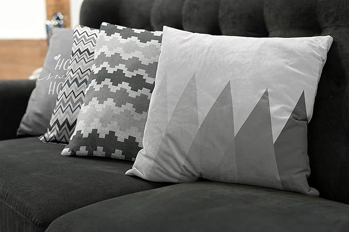 Ambesonne Modern Throw Pillow Cushion Case Pack of 4, Geometric Style Pattern of Triangles Zigzags Love Home Phrase Print, Modern Accent Double-Sided Digital Printing, 24", Pale Grey White and Dimgray