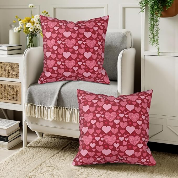 Valentines Throw Pillow Covers - Red Heart Love Pillow Cover 20x20 Pink Mother's Day Anniversary Cushion Cases Set of 2 for Home Porch