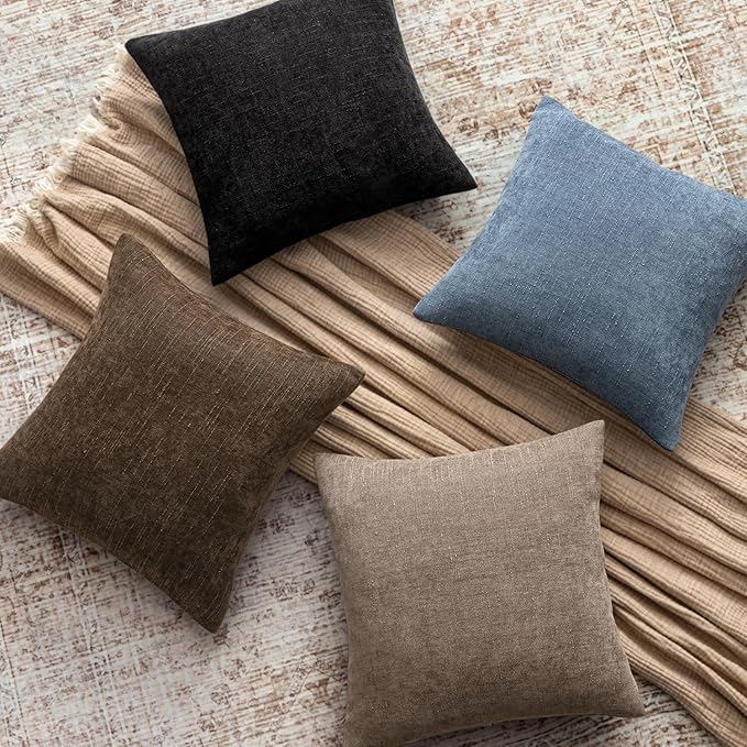 Woaboy Set of 2 Textured Throw Pillow Covers Decorative Soft Accent Square Chenille Pillowcases Neutral Farmhouse Cushions Modern Home Decor for Couch Sofa Bedroom Living Room 20x20 Inch,Blue Gray