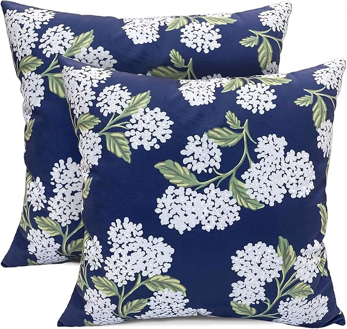 Decorative Throw Pillow Covers Set of 2 Blue Hydrangea Pillow Covers 18x18 inch Super Soft Short Plush Square Floral Throw Pillows,Farmhouse Outdoor Pillow Covers for Couch Living Room