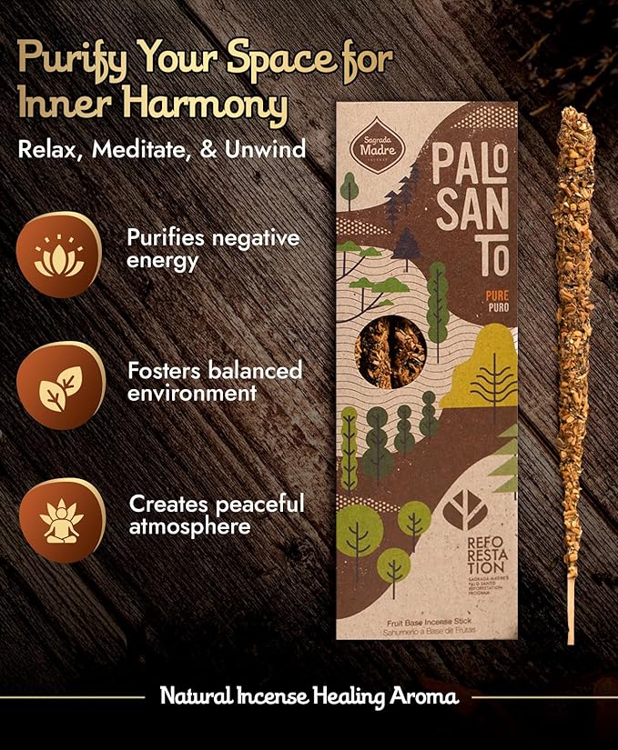 Sagrada Madre 4pcs Wildly Harvested Palo Santo Incense Sticks, 6.7” Long - Pure, Non-Toxic, Aromatic Incense Sticks (50 min Approx. Burning Time) to Heal & Calm Your Body and Environment