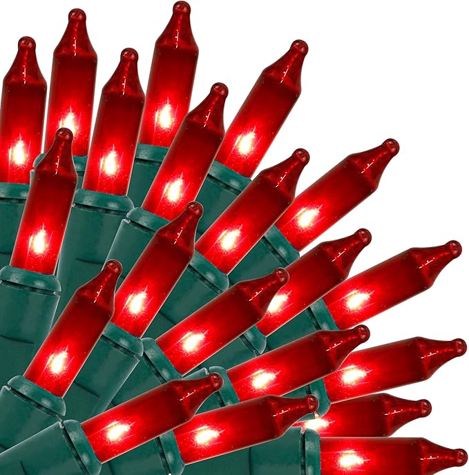 Red Christmas Lights Indoor Outdoor, 33 FT 150 Count Incandescent Mini String, 120V UL Certified Green Wire for Xmas Tree, Wreath, Patio, Holiday, Party, Home, Garden Decorations