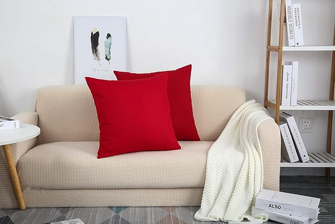 TangDepot Handmade Decorative Solid 100% Cotton Canvas Throw Pillow Covers /Pillow Shams, (16"x16", Christmas Red), 1 Count (Pack of 1)