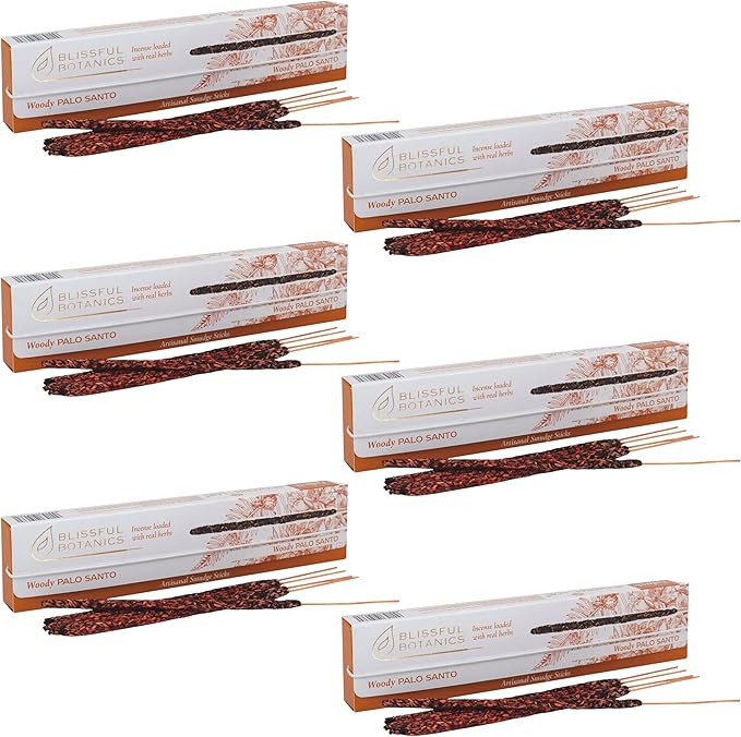 Tulasi Palo Santo Smudge Incense Sticks Pack – 48 Natural Smudge Sticks (6 Boxes x 8) | Long Burning (55 Min) | Aromatherapy, Spiritual Cleansing, Meditation, Air Purifying Incense | Thanks Giving
