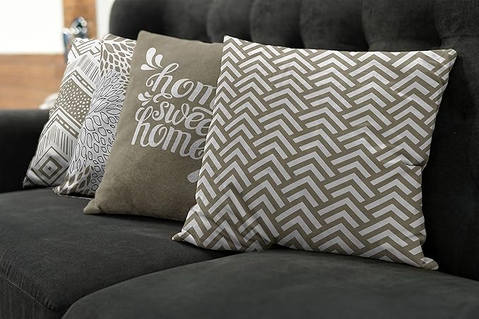 Ambesonne Geometric Throw Pillow Cushion Case Pack of 4, Home Phrase Minimal Zigzag Squama Dahlia Flowers Chevron Tribal, Modern Accent Double-Sided Digital Printing, 20", Cocoa White Charcoal Grey
