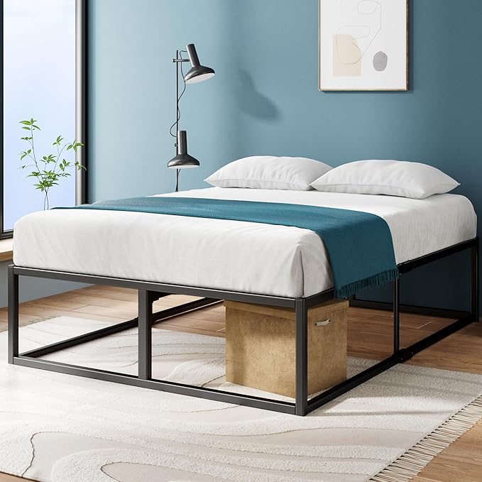 Zinus Joseph 18 Inch Platform Bed Frame, Wood Slat Support, No Box Spring Needed, Eco Friendly WonderBox(TM) Packaging, Easy Assembly, Black, Full