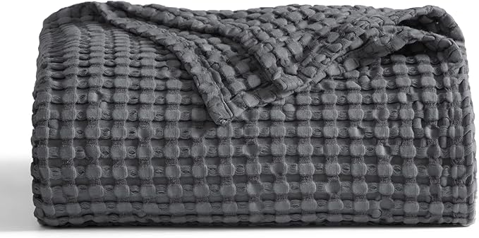 Bedsure Cooling Cotton Waffle King Size Blanket - Lightweight Breathable Summer Blanket of Rayon Derived from Bamboo for Hot Sleepers, Luxury Throws for Bed, Couch and Sofa, Dark Grey, 104x90 Inches