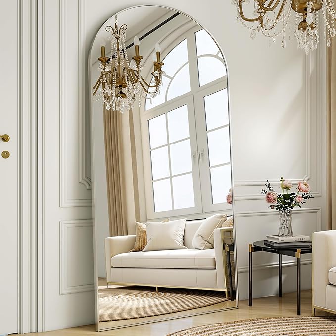 36"x78" Extra Large Arched Full Length Mirror - Leaning Mirror Arch Wall-Mounted Mirrors - Aluminum Alloy Frame Modern Simple Home Decor - for Living Room Bedroom Cloakroom