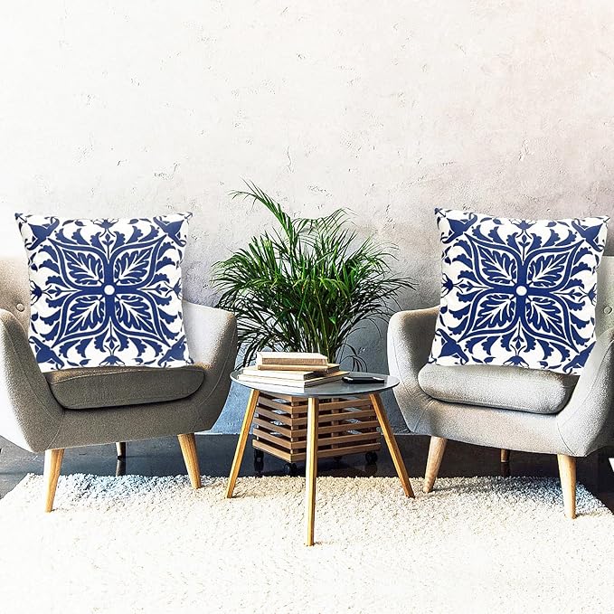 Decorative Throw Pillow Covers Set of 2 Blue Pillow Covers 16x16 inch Short Plush Floral Flower Throw Pillows,Farmhouse Cushion Covers Outdoor Pillow Covers for Couch Sofa Bed Living Room
