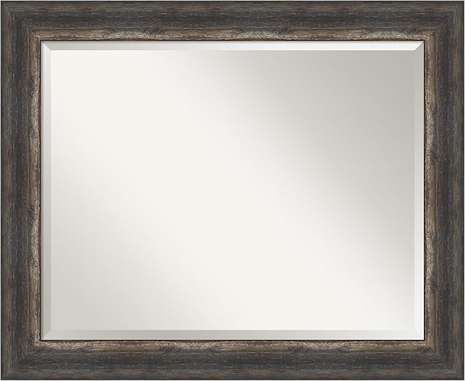 Amanti Art Brown Bathroom Mirror for Over Sink, 27x33 Bark Rustic Char Rectangle Vanity Mirror, Large Country Rustic Frame, Hangs Horizonally and Vertically, Bathroom Wall Decor, Beveled Edge