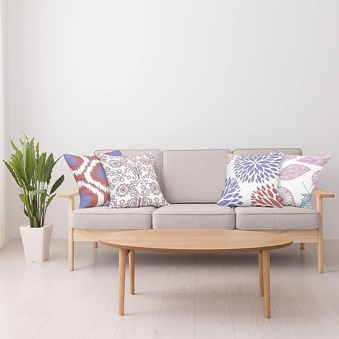 Ambesonne Vintage Throw Pillow Cushion Case Pack of 4, Bohemian Ornamental Leaves Dahlia Pattern Geometric Art Curlicue Motif, Modern Accent Double-Sided Digital Printing, 20", Lavender Pale Maroon