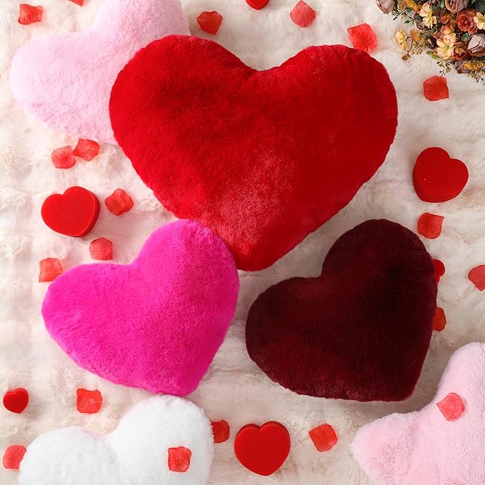 YRXRUS Heart Pillow, Red Heart Pillows, Love Pillow Gifts, 14X17 Inch Large Heart Shaped Pillows, Faux Rabbit Fur Coquette Room Decor Throw Pillows, Living, Bedroom