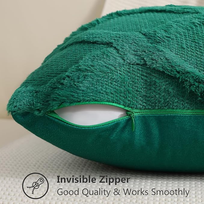decorUhome Christmas Throw Pillow Covers 20x20 Inch Set of 2, Soft Plush Faux Fur Wool Green Couch Pillow Covers, Decorative Neutral Pillow Cases for Bed Sofa Living Room Home Decor