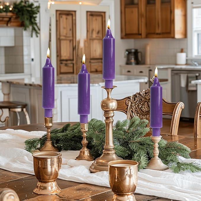 Purple Taper Candle Sticks Candles 6 inch Unscented Dinner Candle Dripless for Home Decor Advent Christmas Gift,Set of 4,Purple