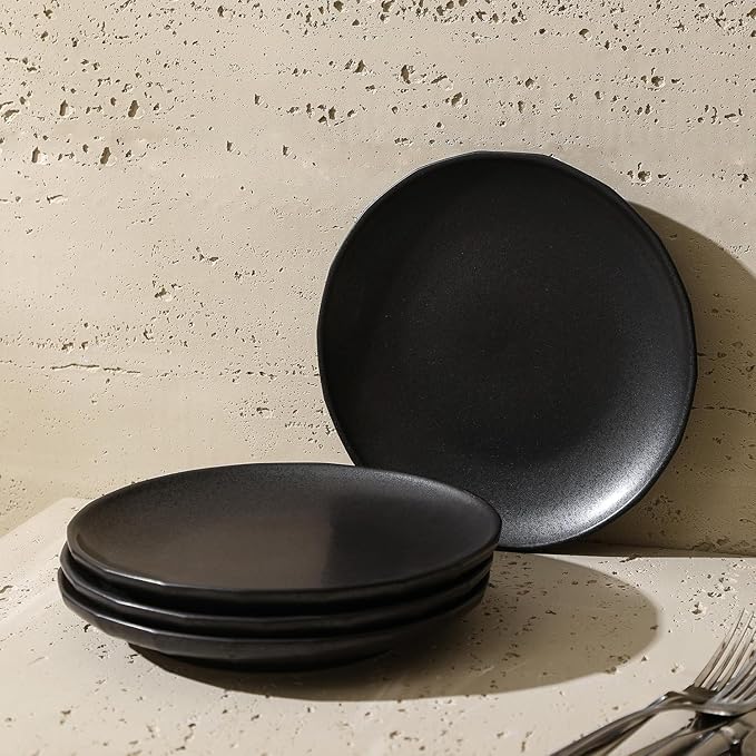 Stone Lain Rio 4-Piece Salad Plate Set Stoneware, Black