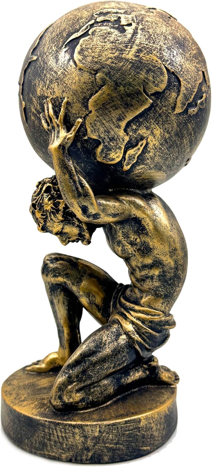 FUNSXBUG 11 Inch Large Atlas Holding World Greek God Statue Sculpture Collectible Figurine Home Decor Living Room Desktop Decoration Bronze