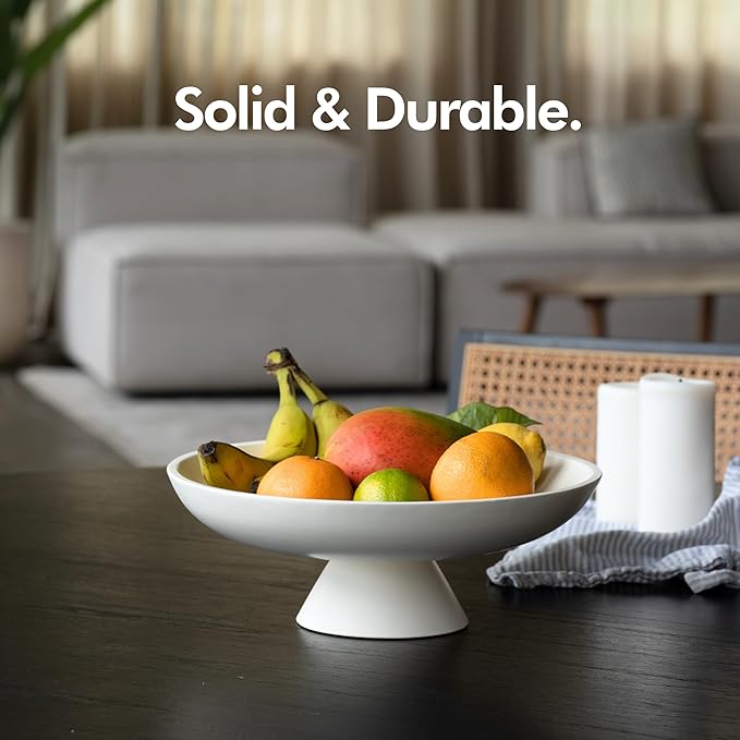 KIVY Concrete Fruit Bowl for Kitchen Counter - Large Decorative Bowl for Home Decor - Modern Fruit Basket for Entryway Table - Pedestal Bowl - Decorative Bowls for Home Decor - White Fruit Bowl Decor