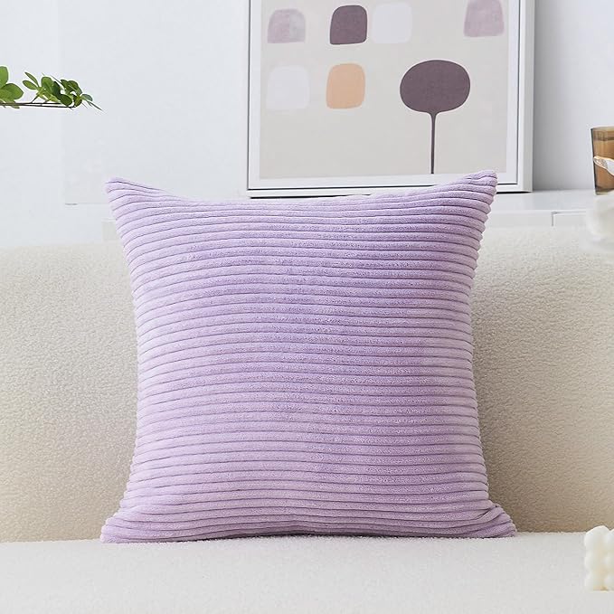 Home Brilliant Euro Sham Cover Large Striped Plush Corduroy Pillow Cover 24 x 24 Decorative Throw Pillow for Bedroom Couch, Lavender, 24x24 inches(60cm)