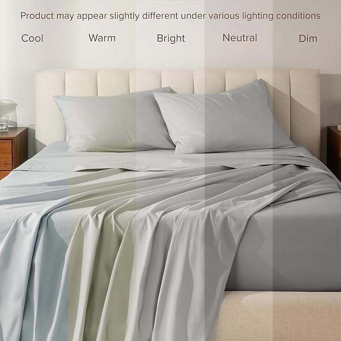 Bare Home 100% Organic Cotton Queen Sheet Set - Crisp Percale Weave - Lightweight & Breathable - Bedding Sheets & Pillowcases (Queen, Light Grey)