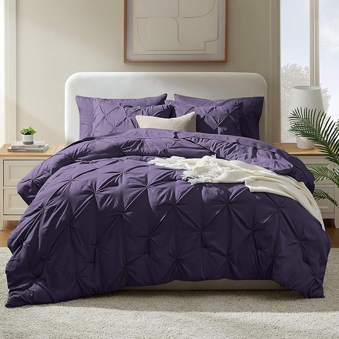 Nestl All Season Comforter Set and Bedding - Purple, 7 Piece - Pinch Pleated, Bags for Full Size Bed, Sheets, Comforter, Pillowcases, Shams