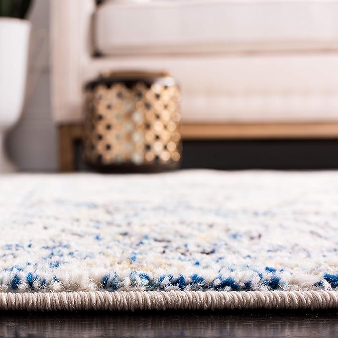 SAFAVIEH Madison Collection Area Rug - 6'7" Square, Grey & Ivory, Snowflake Medallion Distressed Design, Non-Shedding & Easy Care, Ideal for High Traffic Areas in Living Room, Bedroom (MAD603F)