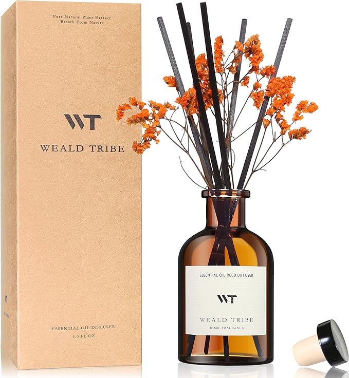 WEALD TRIBE Flower Reed Diffuser Set Neroli Scent for Bathroom Accessories Shelf Decor & Air Fresheners, Sticks Defusers with 4.0 fl oz Essential Oils & Leaves, House Bedroom Office Decor & Gifts