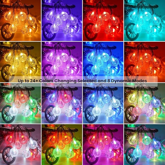 OMIKA Globe Outdoor String Lights Plug in, Connectable 66ft 120LED Crystal Ball Light Waterproof Remote, 24 Colors Decorative Lights for Patio Umbrella Tent Garden Eaves Party Indoor Christmas Décor