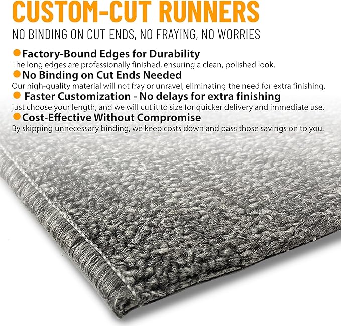 Ottomanson 2' x 12' Ultra-Thin Hallway Runner Rug - Durable Non-Slip Carpet for High-Traffic Areas - Fits Under Doors for Seamless Entry - Ideal for Kitchen, Entryway, Bedroom & Living Room, Gray